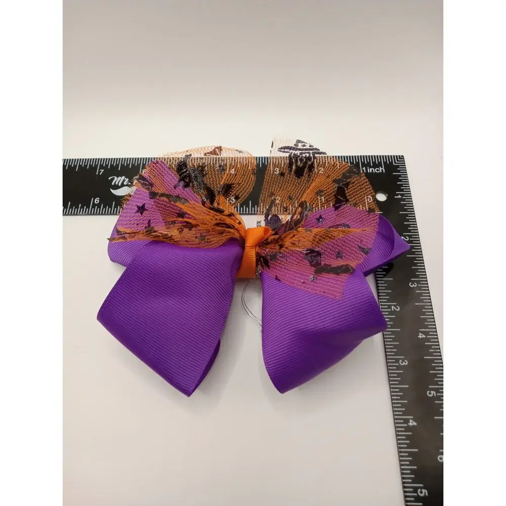 2 Light Up Halloween Bows Purple & Orange/Black & Orange 1020-21